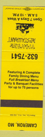 Matchbook Cover - Pioneer Restaurant Cameron MO yellow