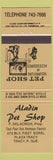 Matchbook Cover - Aladin Pet Shop Tracy QC gold