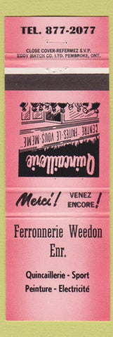 Matchbook Cover - Ferronnerie Weedon Canada QC? Red