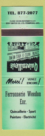Matchbook Cover - Ferronnerie Weedon Canada QC? Green