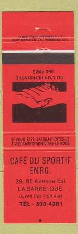 Matchbook Cover - Cafe Du Sportif La Sarre QC red