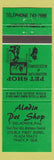 Matchbook Cover - Aladin Pet Shop Tracy QC green