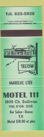 Matchbook Cover - Motel 111 Val D'Or QC green