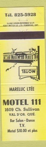 Matchbook Cover - Motel 111 Val D'Or QC yellow