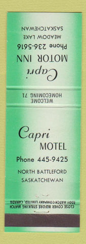 Matchbook Cover - Capri Motel Meadow Lake North Battleford SK green