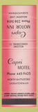Matchbook Cover - Capri Motel Meadow Lake North Battleford SK red