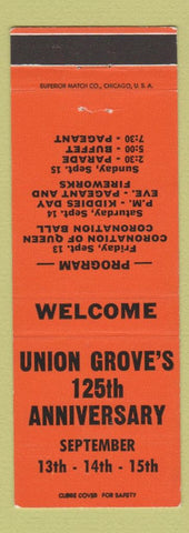 Matchbook Cover - Union Grove's 125th Anniversary WI Orange #1