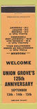Matchbook Cover - Union Grove's 125th Anniversary WI Orange #3