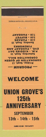 Matchbook Cover - Union Grove's 125th Anniversary WI Orange #3