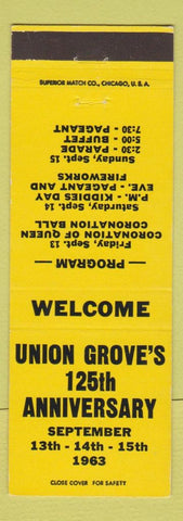Matchbook Cover - Union Grove's 125th Anniversary WI Yellow