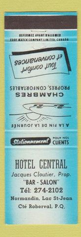 Matchbook Cover - Hotel Central Roberval QC blue