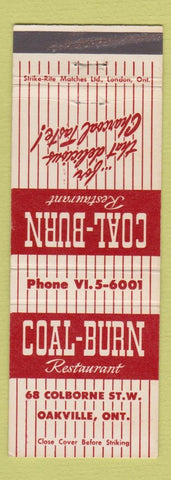 Matchbook Cover - Coal Burn Restaurant Oakville ON