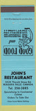 Matchbook Cover - John's Restaurant Niagara Falls ON blue