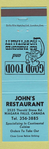 Matchbook Cover - John's Restaurant Niagara Falls ON blue