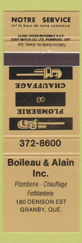 Matchbook Cover - Boileau Alain Inc Granby QC Plumbing gold