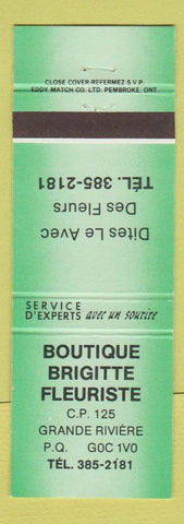 Matchbook Cover - Boutique Brigitte Fleuriste Grande Riviere QC green