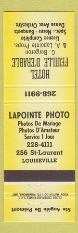 Matchbook Cover - Hotel Feuille D'Erable Louiseville QC yellow