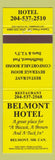 Matchbook Cover - Belmont Hotel Belmont MB yellow