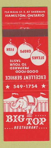 Matchbook Cover - Big Top Restaurant Hamilton ON elephant