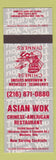 Matchbook Cover - Asian Wok Chinese Restaurant Westlake OH