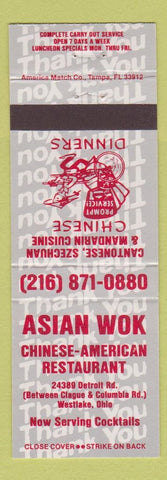 Matchbook Cover - Asian Wok Chinese Restaurant Westlake OH