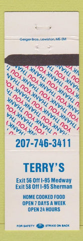 Matchbook Cover - Terry's Restaurant Medway Sherman ME