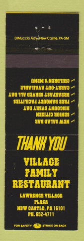 Matchbook Cover - Village Family Restaurant New Castle PA