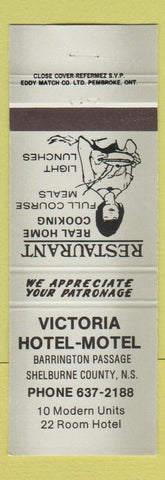 Matchbook Cover Victoria Hotel Motel Shelburne County Barrington Passage NS GREY