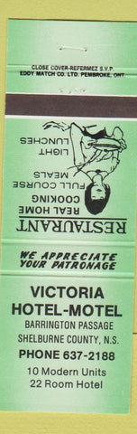 Matchbook Cover - Victoria Motel Shelburne County Barrington Passage NS Green