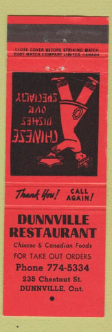 Matchbook Cover - Dunnville Restaurant Chinese ON red
