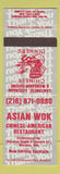 Matchbook Cover - Asian Wok Chinese Restaurant Westlake OH