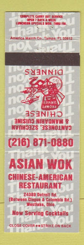 Matchbook Cover - Asian Wok Chinese Restaurant Westlake OH