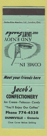 Matchbook Cover - Jacob's Confectionery Dunnville ON green
