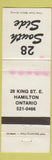 Matchbook Cover - 28 South Side Hamilton ON WORN