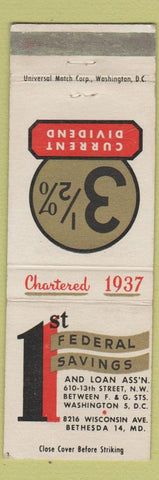 Matchbook Cover - 1st Federal Savings Loan Washington DC Bethesda MD
