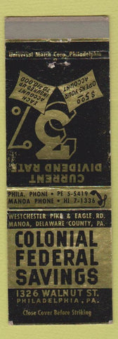 Matchbook Cover - Colonial Federal Savings Philadelphia PA WEAR