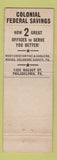 Matchbook Cover - Colonial Federal Savings Philadelphia PA WEAR