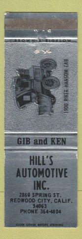 Matchbook Cover - Hill's Automotive Redwood City CA