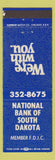 Matchbook Cover - National Bank of South Dakota SD