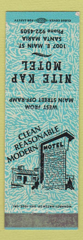 Matchbook Cover - Nite Kap Motel Santa Maria CA teal WEAR