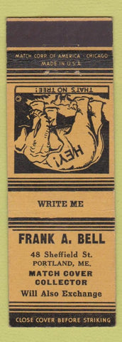 Matchbook Cover - Frank A Bell Match Collector Portland ME yellow