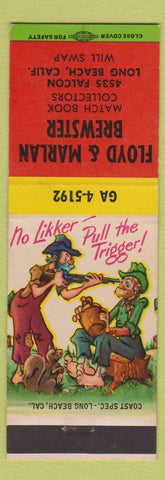 Matchbook Cover - Marlan Brewster Match Collectors Long Beach CA hillbilly #5