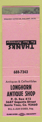 Matchbook Cover - Longhorn Antique Shop Santa Ynez CA pink WEAR