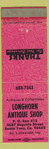 Matchbook Cover - Longhorn Antique Shop Santa Ynez CA salmon WEAR