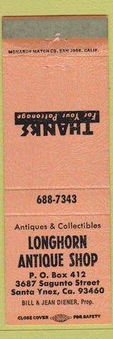 Matchbook Cover - Longhorn Antique Shop Santa Ynez CA peach WEAR