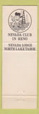 Matchbook Cover - Nevada Club Casino Reno NV