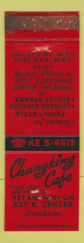 Matchbook Cover - Chungking Cafe Anaheim CA WORN
