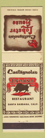 Matchbook Cover - Castagnola's Lobster House Santa Barbara Pasadena CA