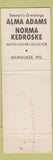 Matchbook Cover - Alma Adams Match Collector Milwaukee WI