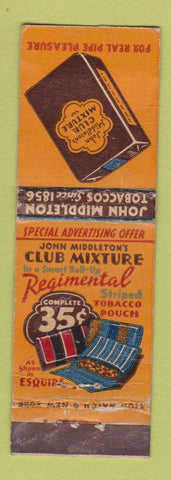 Matchbook Cover - John Middleton's Club Mixture Pipe Tobacco WORN